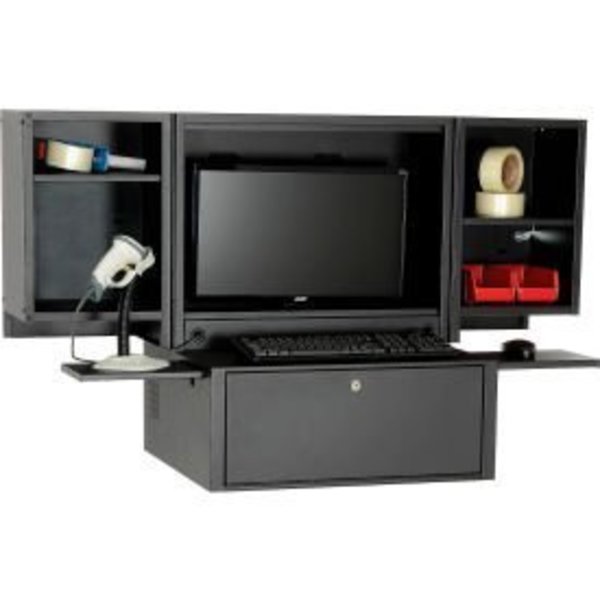 Global Equipment Counter Top Fold-Out Computer Security Cabinet, Black 695428BK